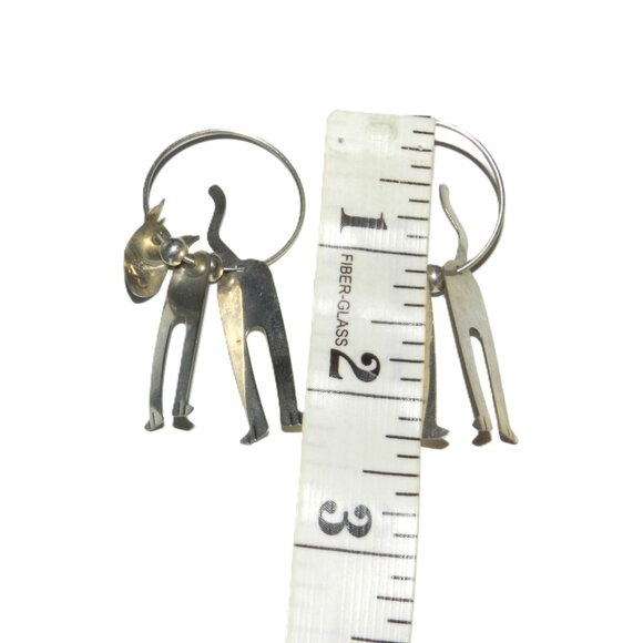 Vintage Sterling Silver Articulated Kitty Cat Hoop Earrings - Picture 3 of 6